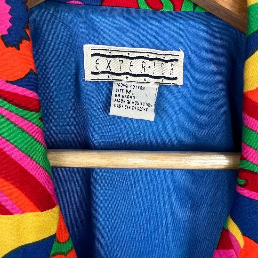 Vintage 90s All Over Bright Colorful Psychedelic Florals Artsy Blazer Medium - Picture 11 of 13